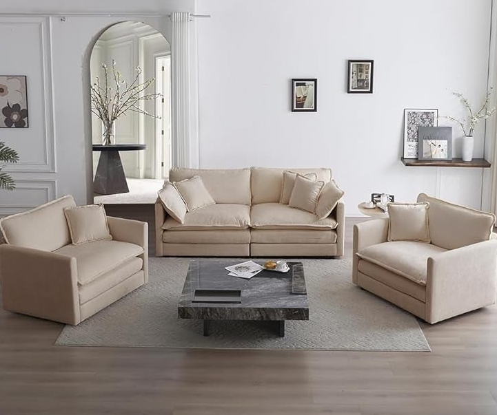 Chenille 76 Inch Loveseat Sofa - Beige