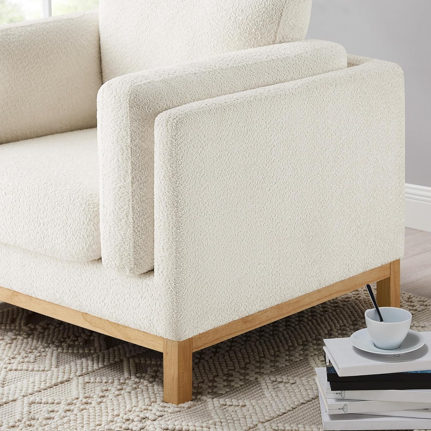 Beige 41.34 Inches Boucle Upholstered Accent Chair
