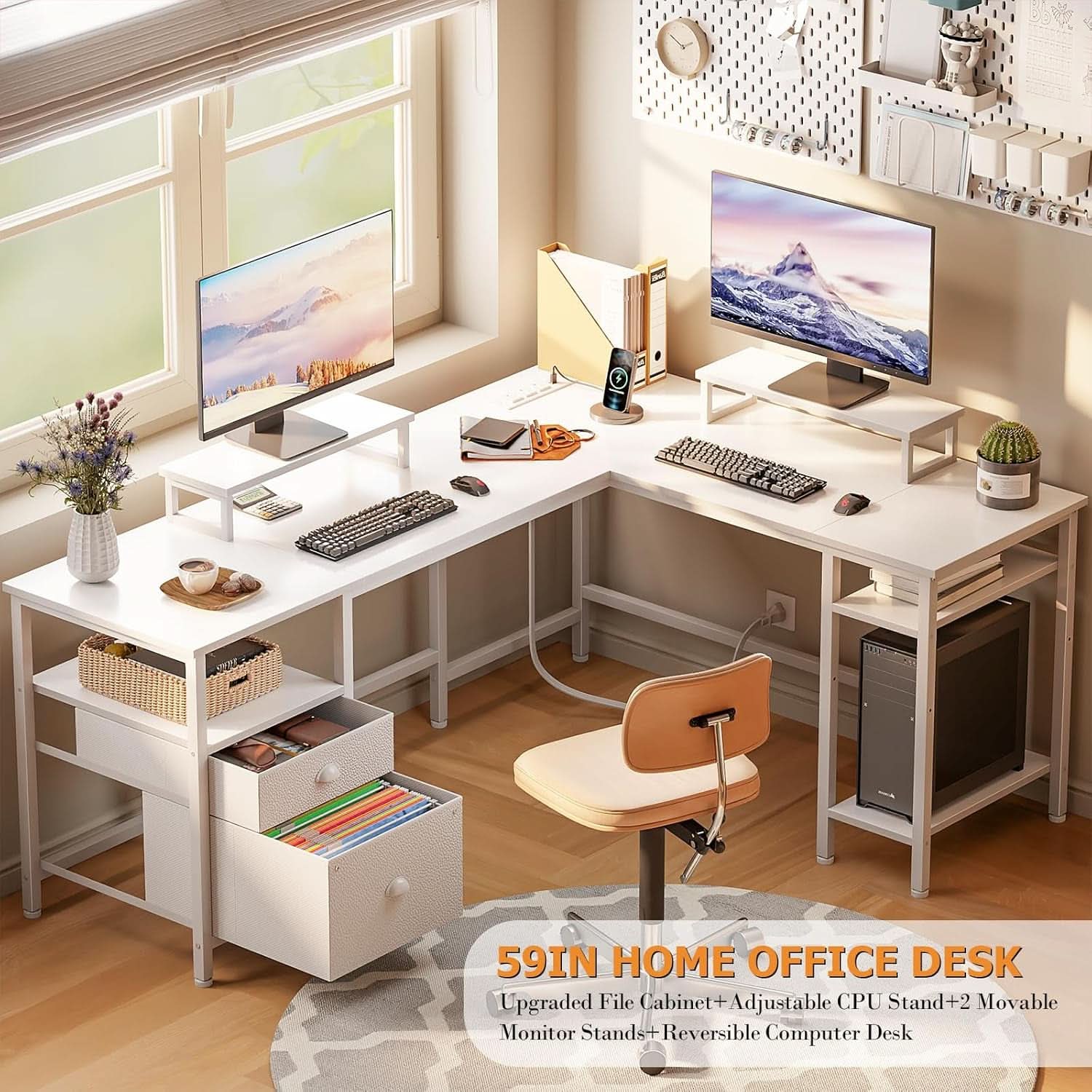 White 59" Corner Workstation with Power Outlets