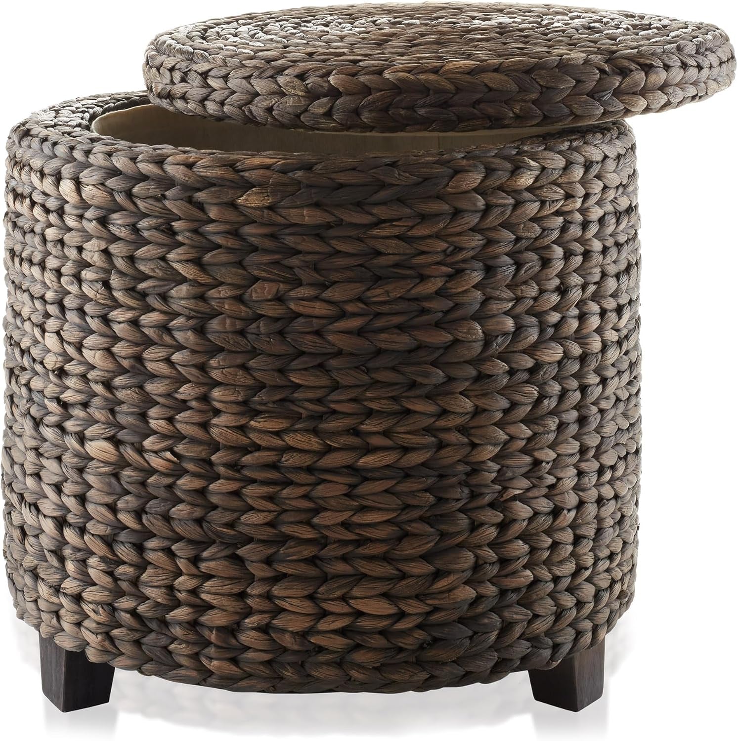 Handwoven Water Hyacinth Ottoman in Espresso