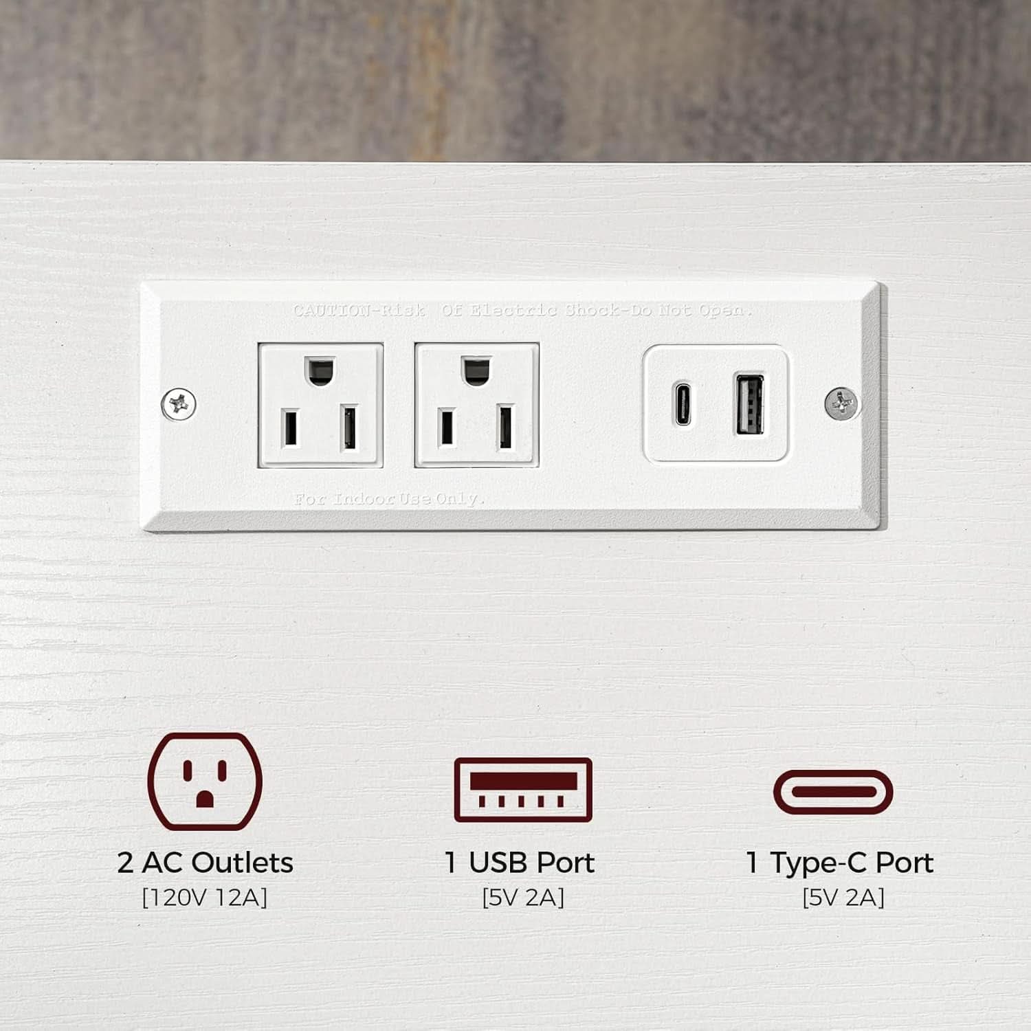 White Farmhouse Style Nightstand With USB Type C Ports