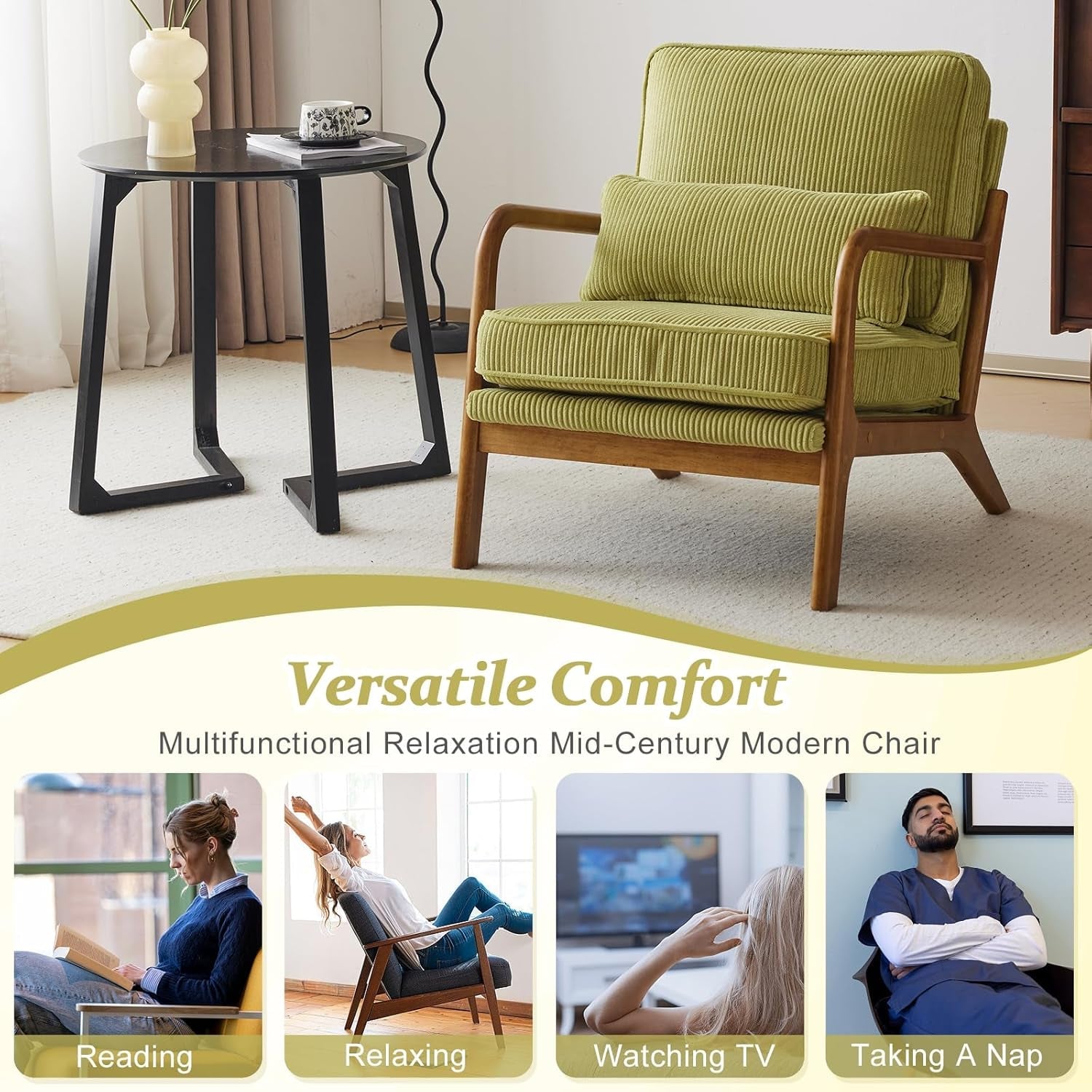 Corduroy Armchair in Light Olive