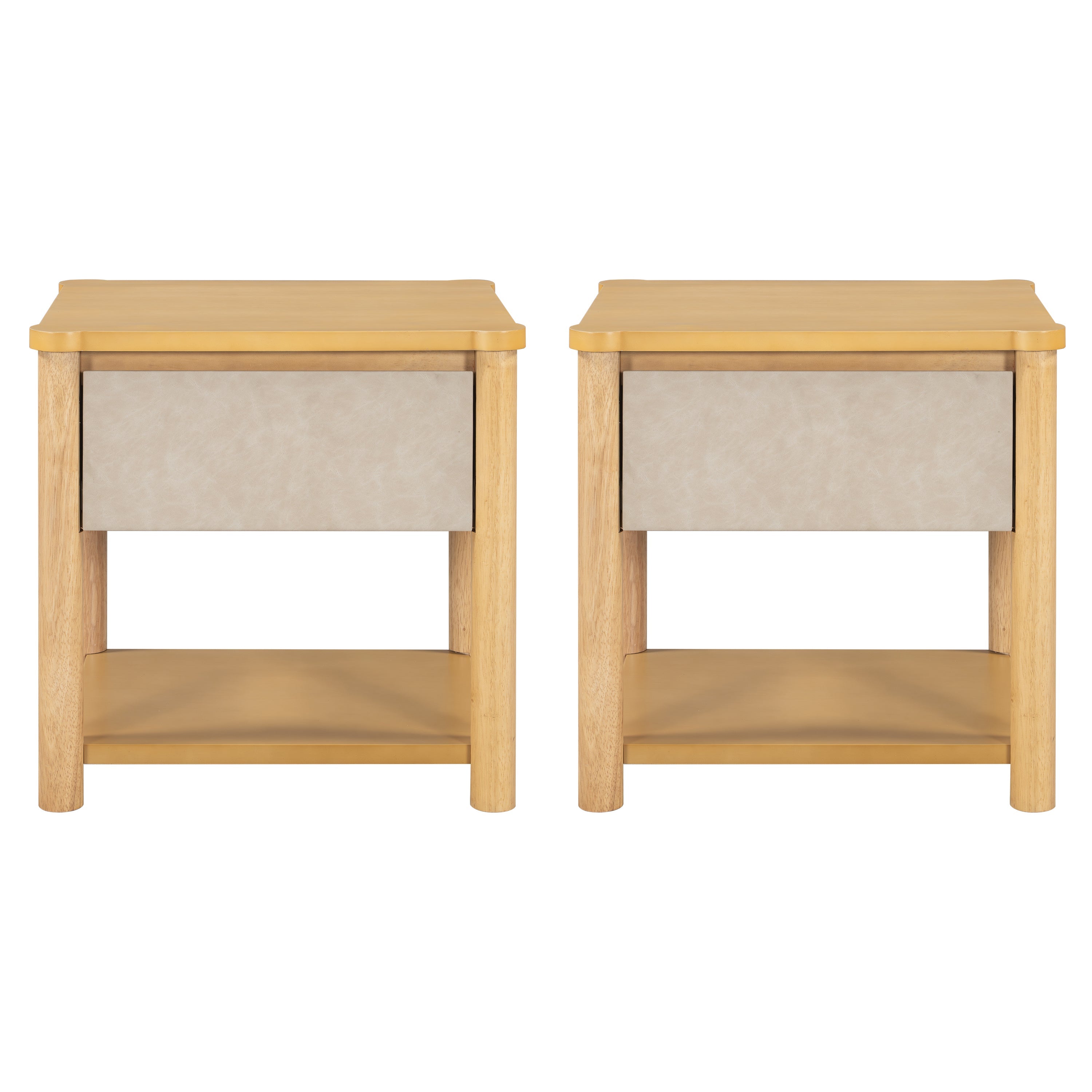 Modern Queen Bed Frame Set with 2 Nightstands - Beige Wood