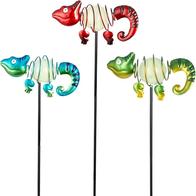 3 Pack Garden Stakes - Glow-In-The-Dark Cute Chameleons