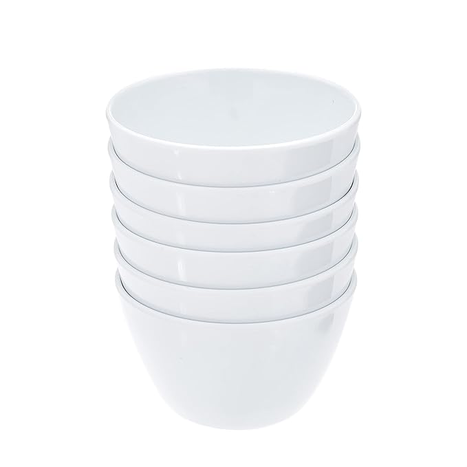 Set of 6 Round Melamine Bowls - White, 8 oz