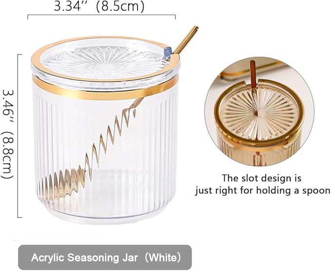 Acrylic Condiment Spice Jars with Lids, Spoons, Tray - Clear