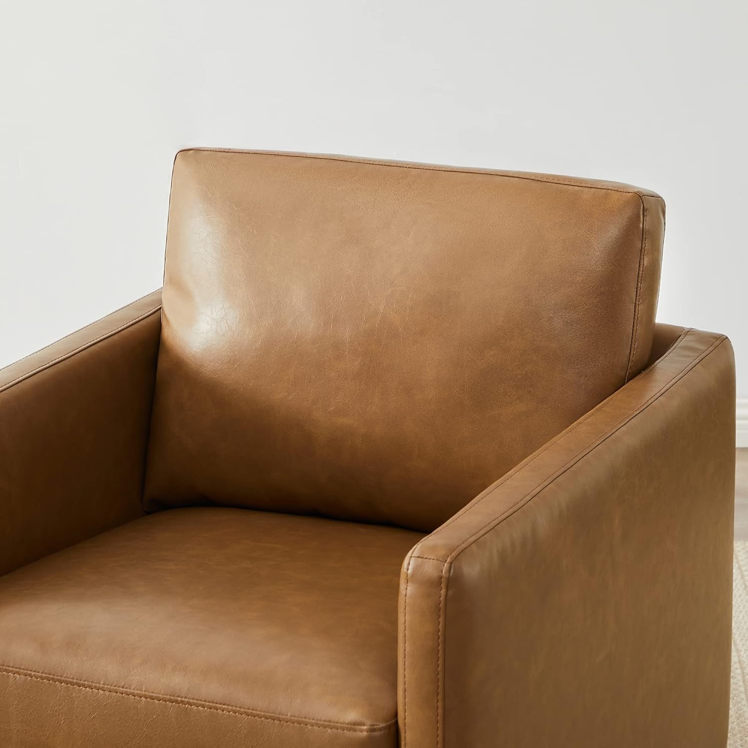 Swivel Accent Chair, Faux Leather in Saddle Brown