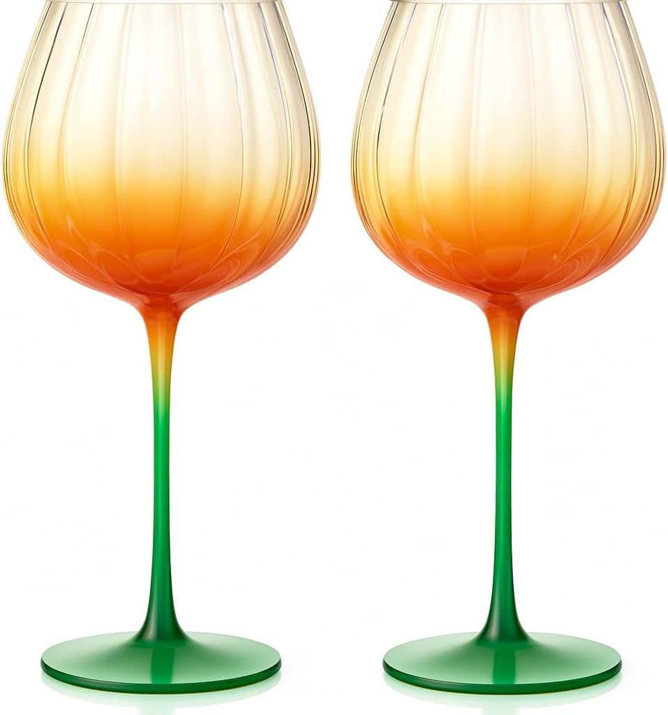 Pumpkin Lightweight Wine Glasses - Set of 2 Orange & Green