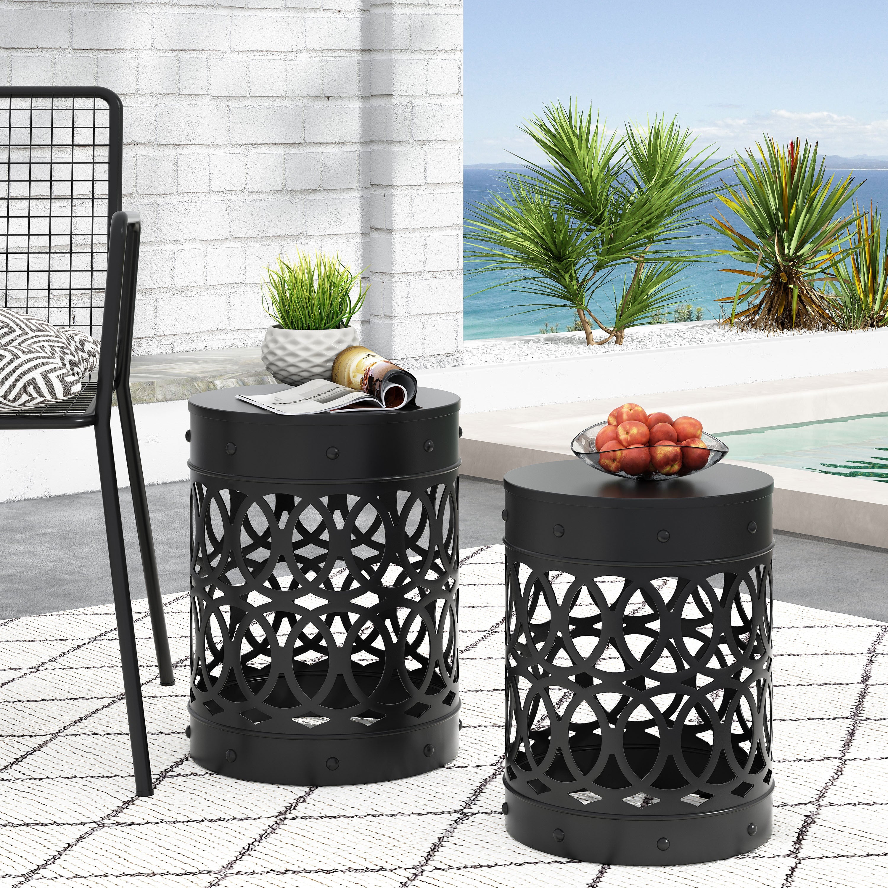Black Powder Coated Iron End Tables - Set of 2