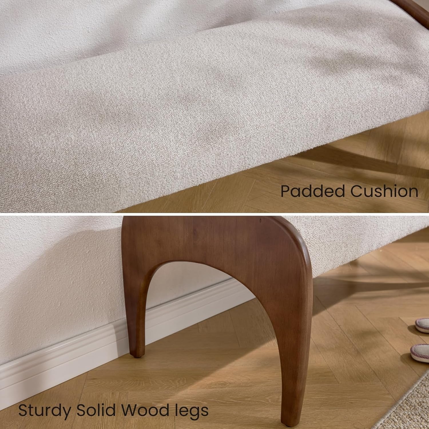 51-Inch Ottoman Bench With Beige Sherpa Upholstery