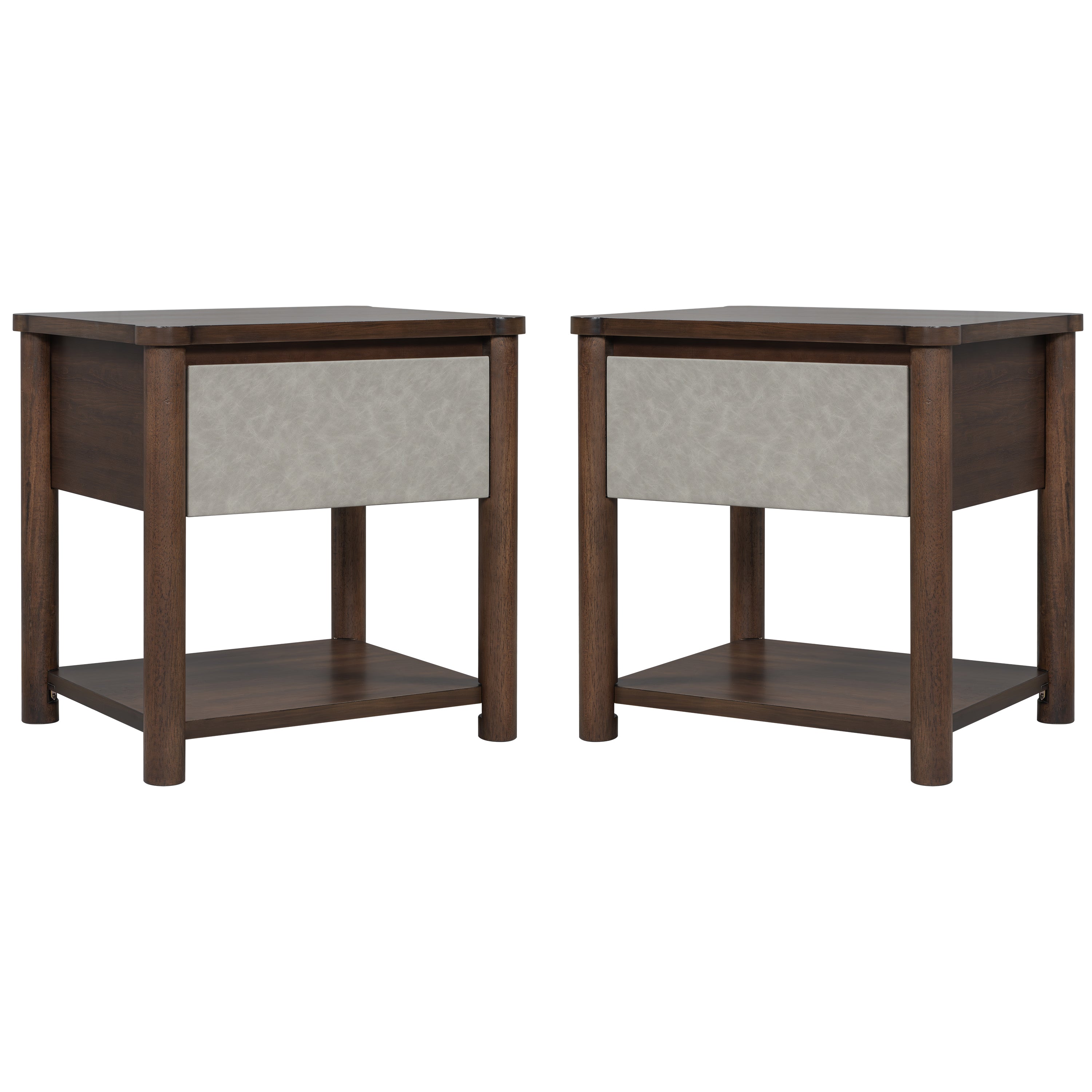 Modern Queen Bed Frame Set with 2 Nightstands - Gray/Walnut