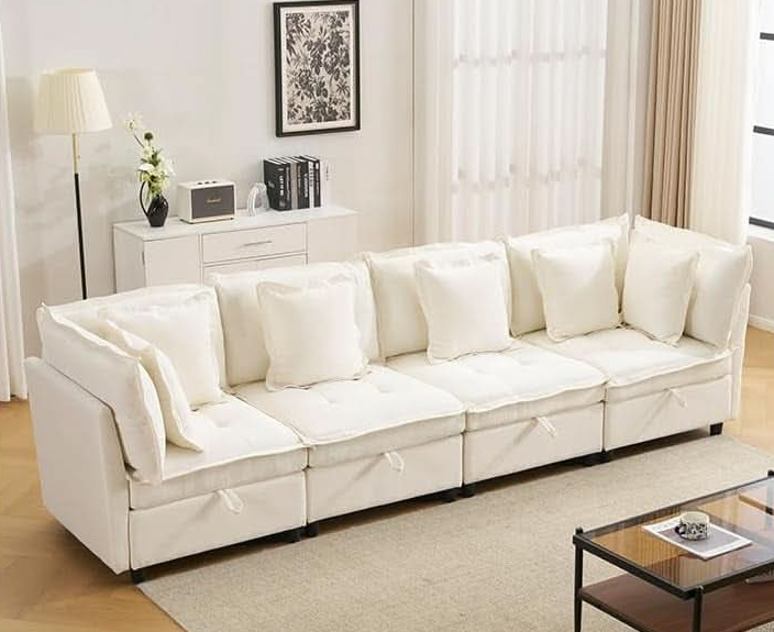 Oversized Modular Sectional Sofa w/Storage Ottoman - Cream