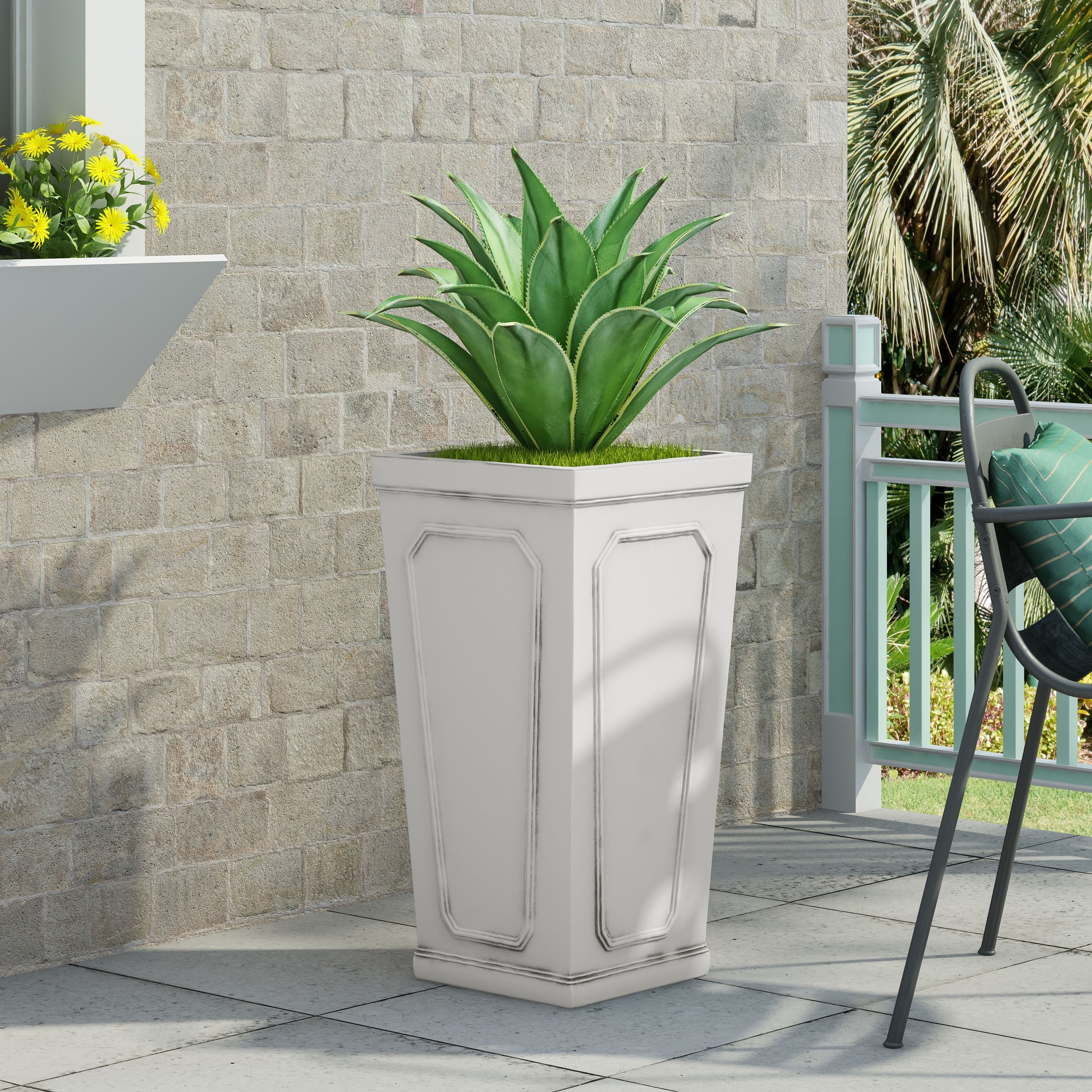 Tall Outdoor MGO Planter with Antique White Finish