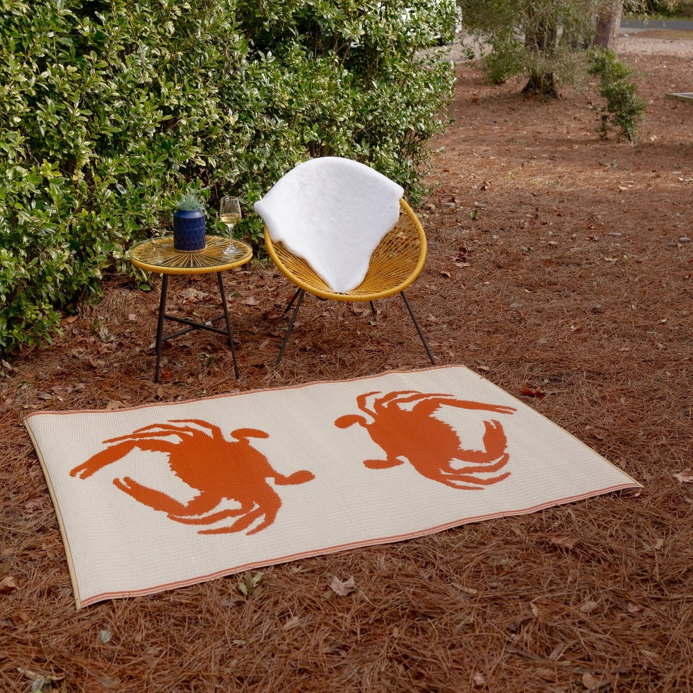 Double Crab Orange & Cream Outdoor Mat