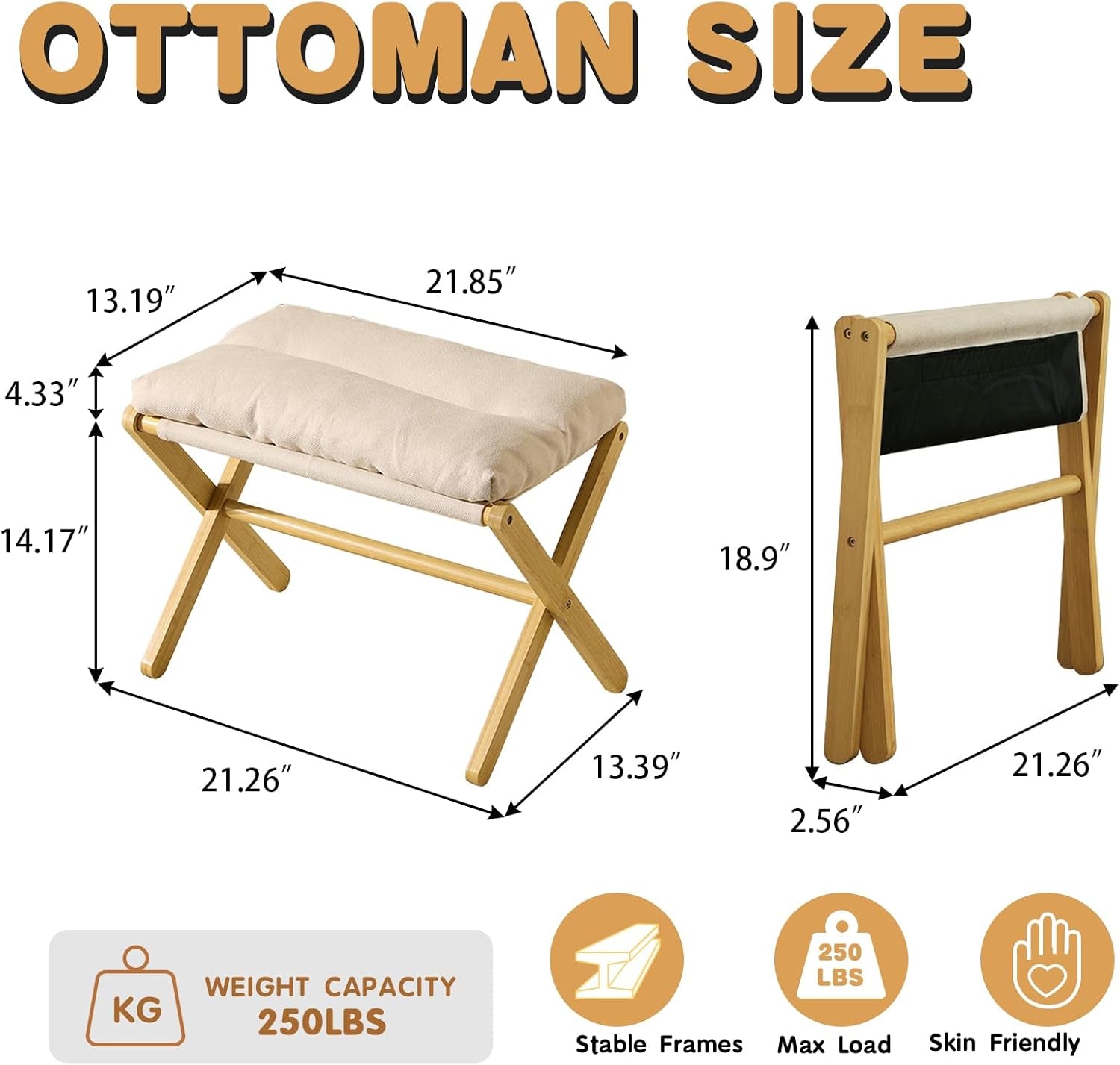 Bamboo Foldable Ottoman Foot Rest