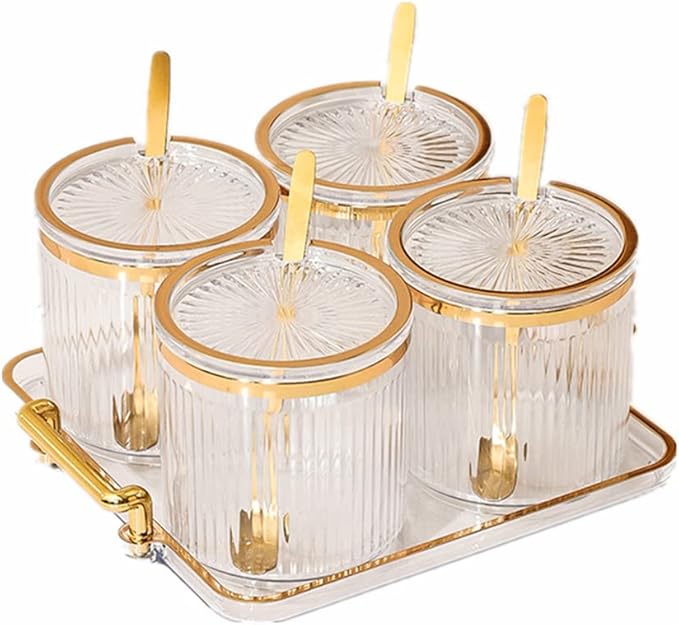 Acrylic Condiment Jars with Spoons/Lids/Tray - Clear
