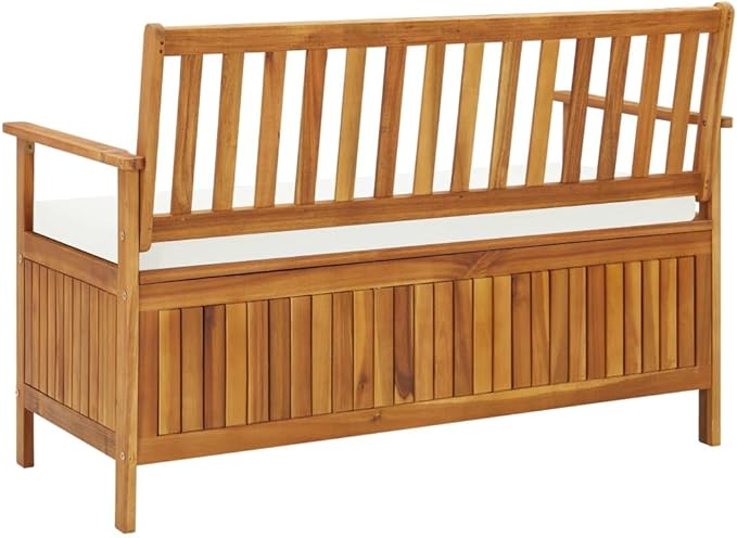 Solid Acacia Wood Outdoor Storage Bench with Cushion