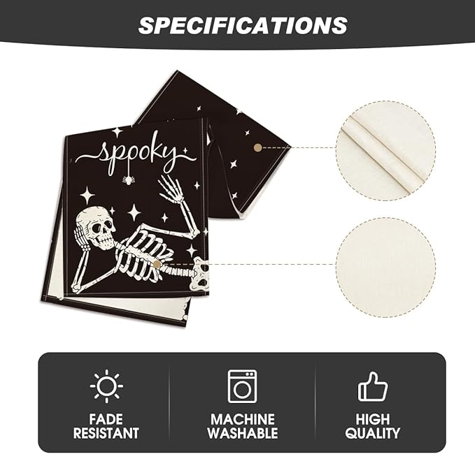 Spooky Skeleton Halloween Table Runner - 13 x 36 Inch