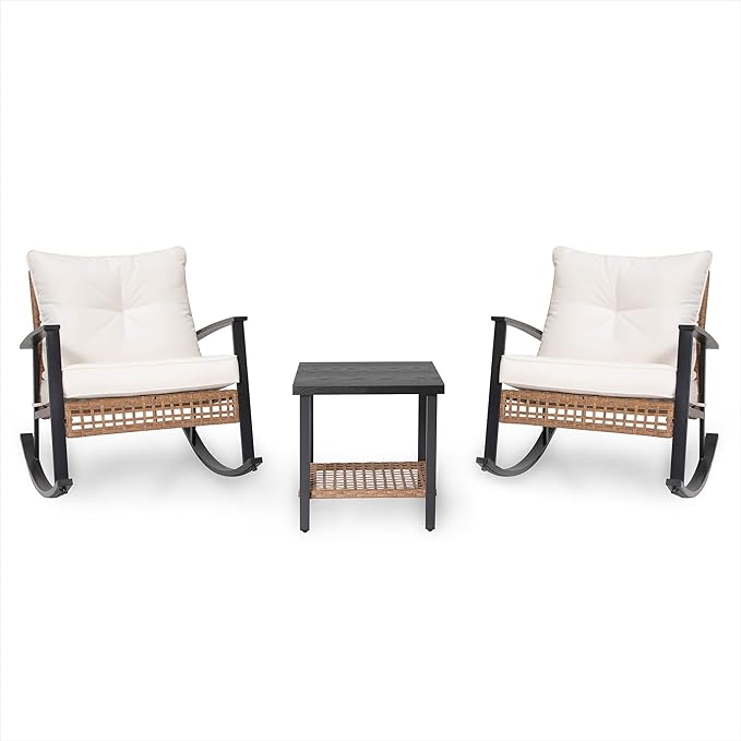 LAUSAINT HOME 3-Piece Rocking Bistro Set in Beige