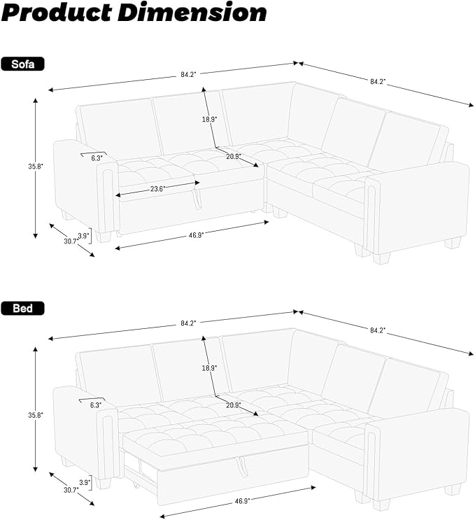 Belffin Modular Sectional Sleeper Sofa with Pull Out Couch Bed in Beige Velvet