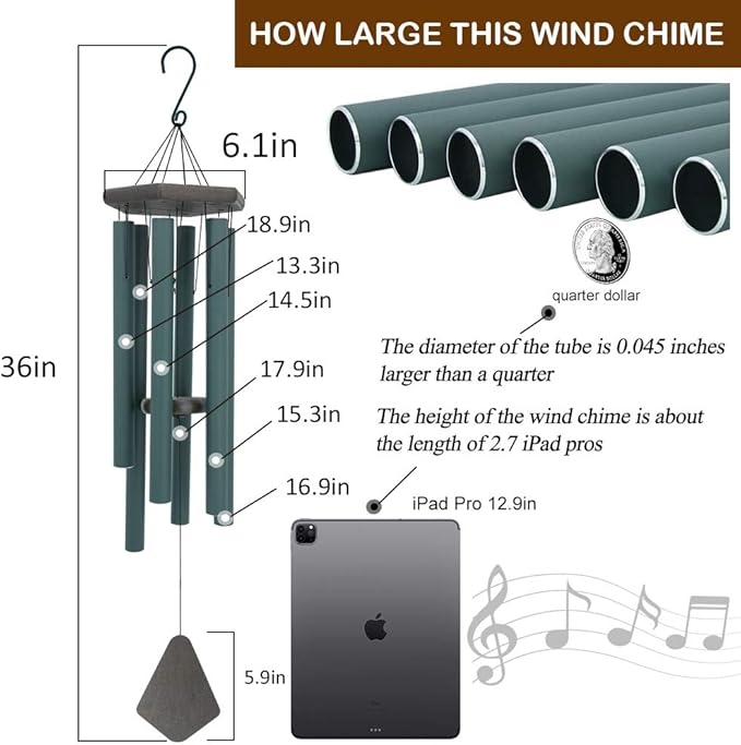 36" Melody Wind Chime - Forest Green