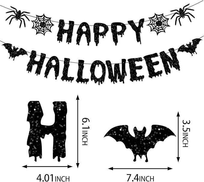 13 Piece Orange & Black Halloween Party Decorations - Banner + Poms