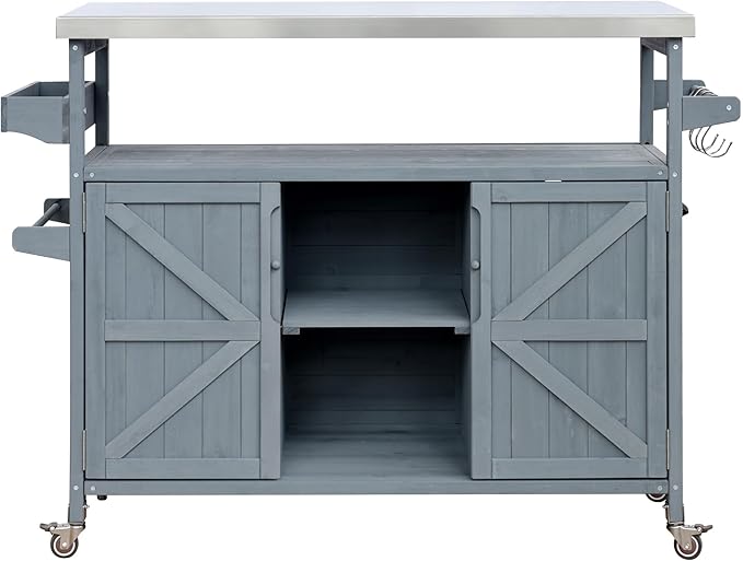 Outdoor Kitchen Island with Internal Storage Rack, Spice & Towel Rack - Robin Blue
