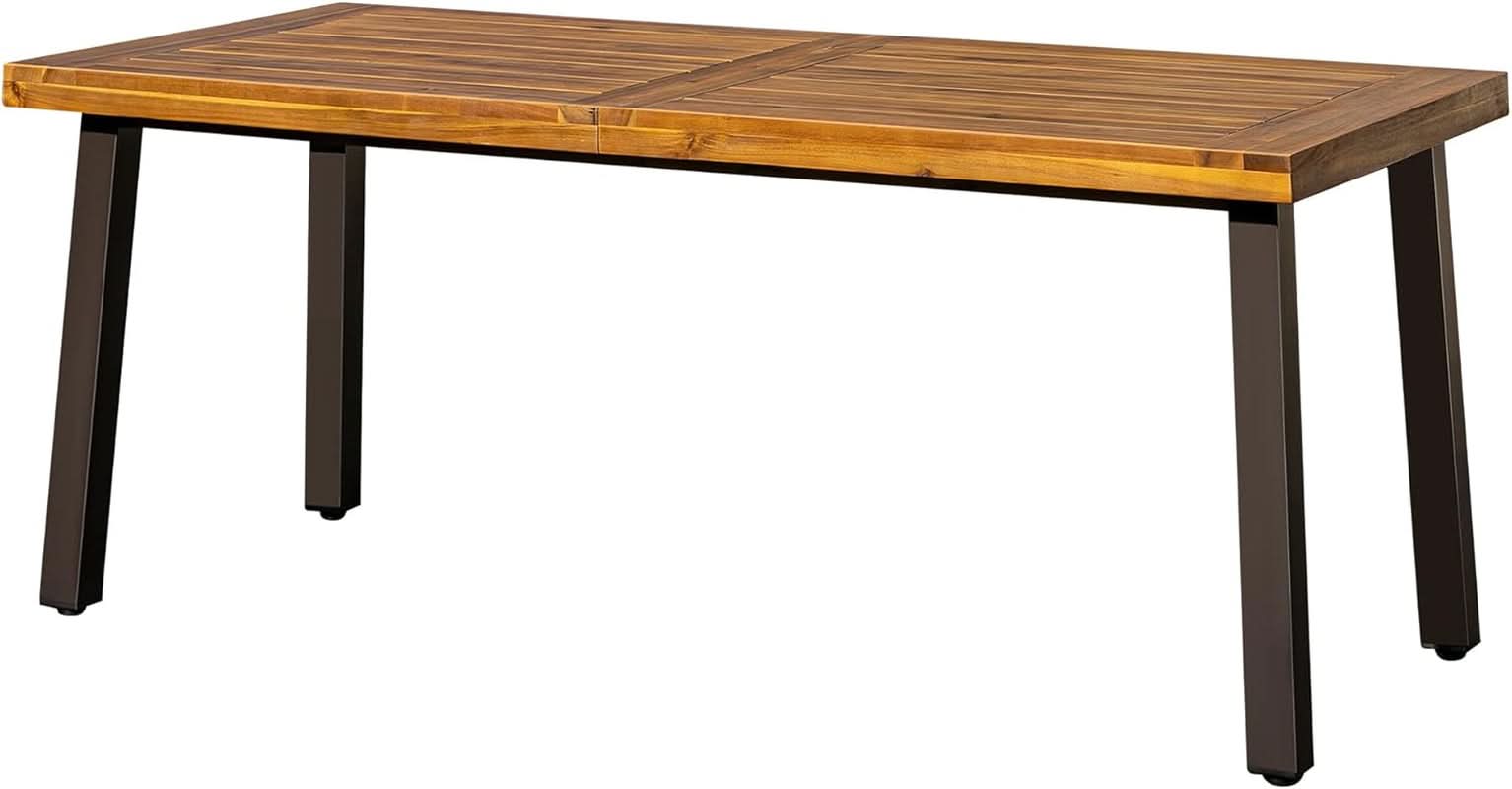 Acacia Wood indoor/Outdoor Dining Table For 6 With Iron Legs