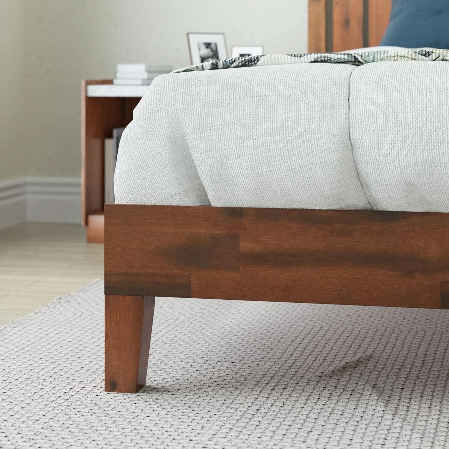 Queen Wood Platform Bed Frame With Slatted Headboard
