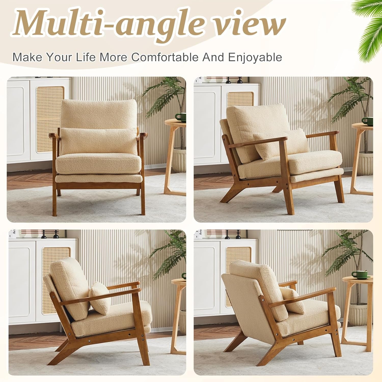 Teddy Velvet Upholstered Armchair With Pillow in Light Khaki