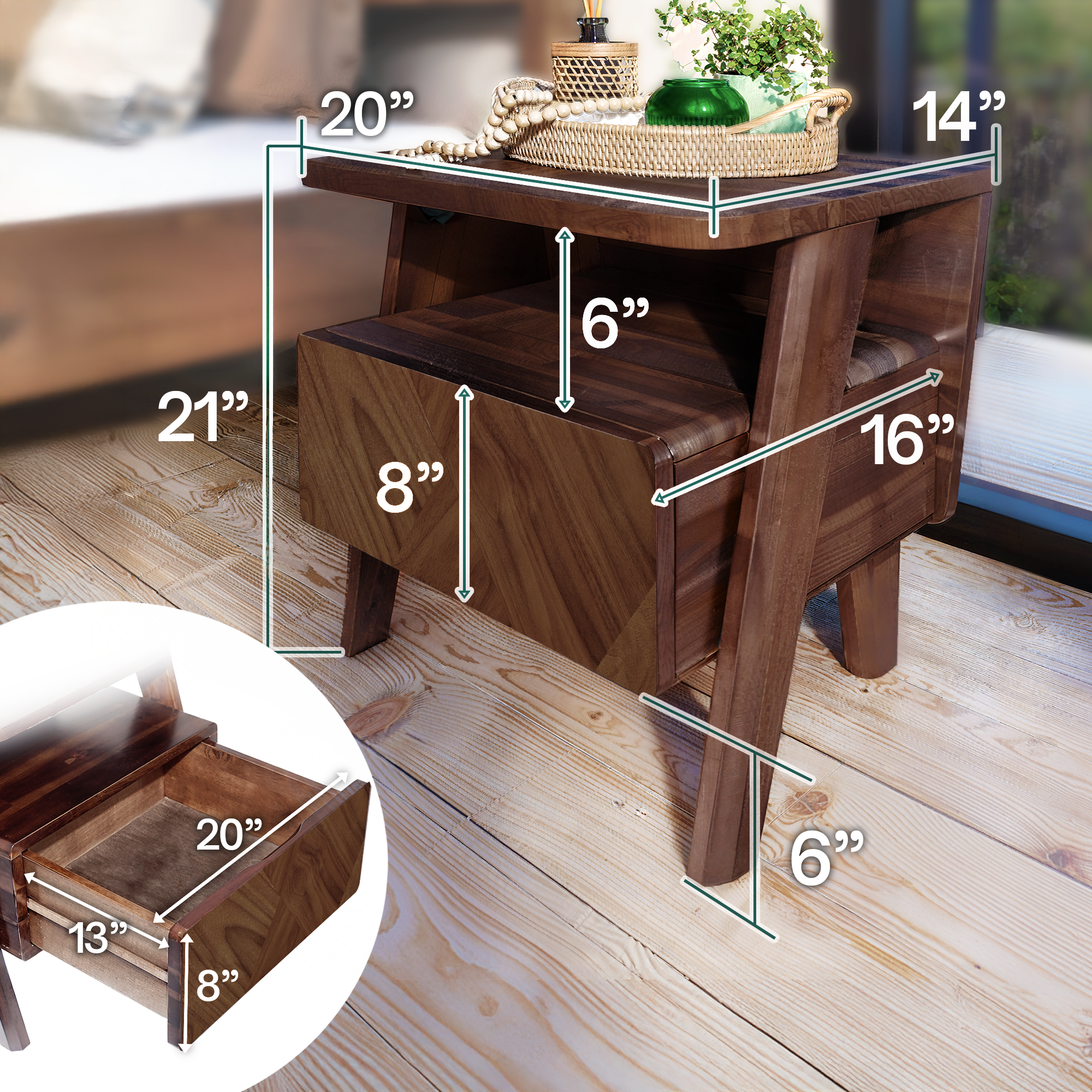 Rorns Rum Nightstand with Drawer - 2 Colors