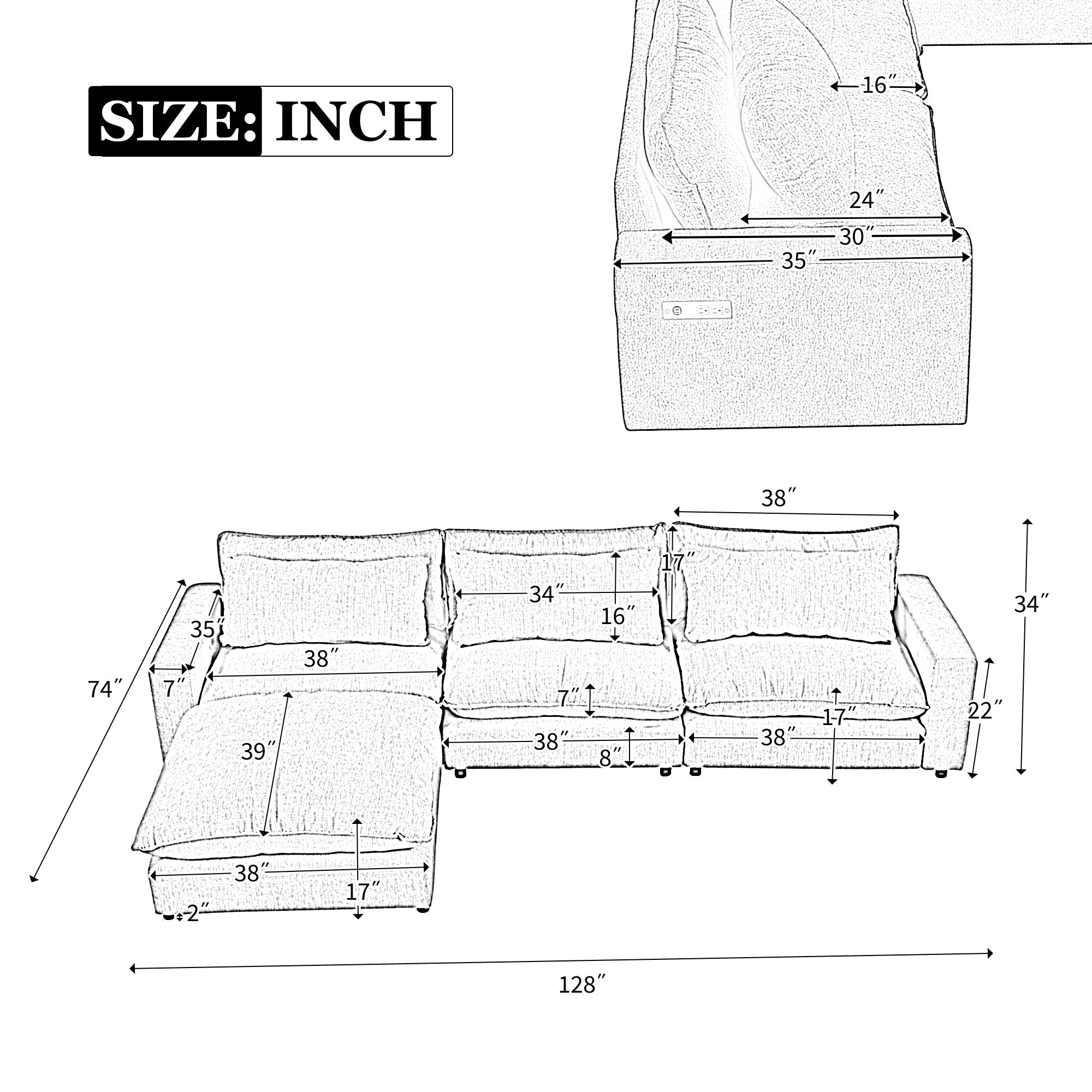 Chenille Upholstered Cloud Sofa Modular Sectional - Beige
