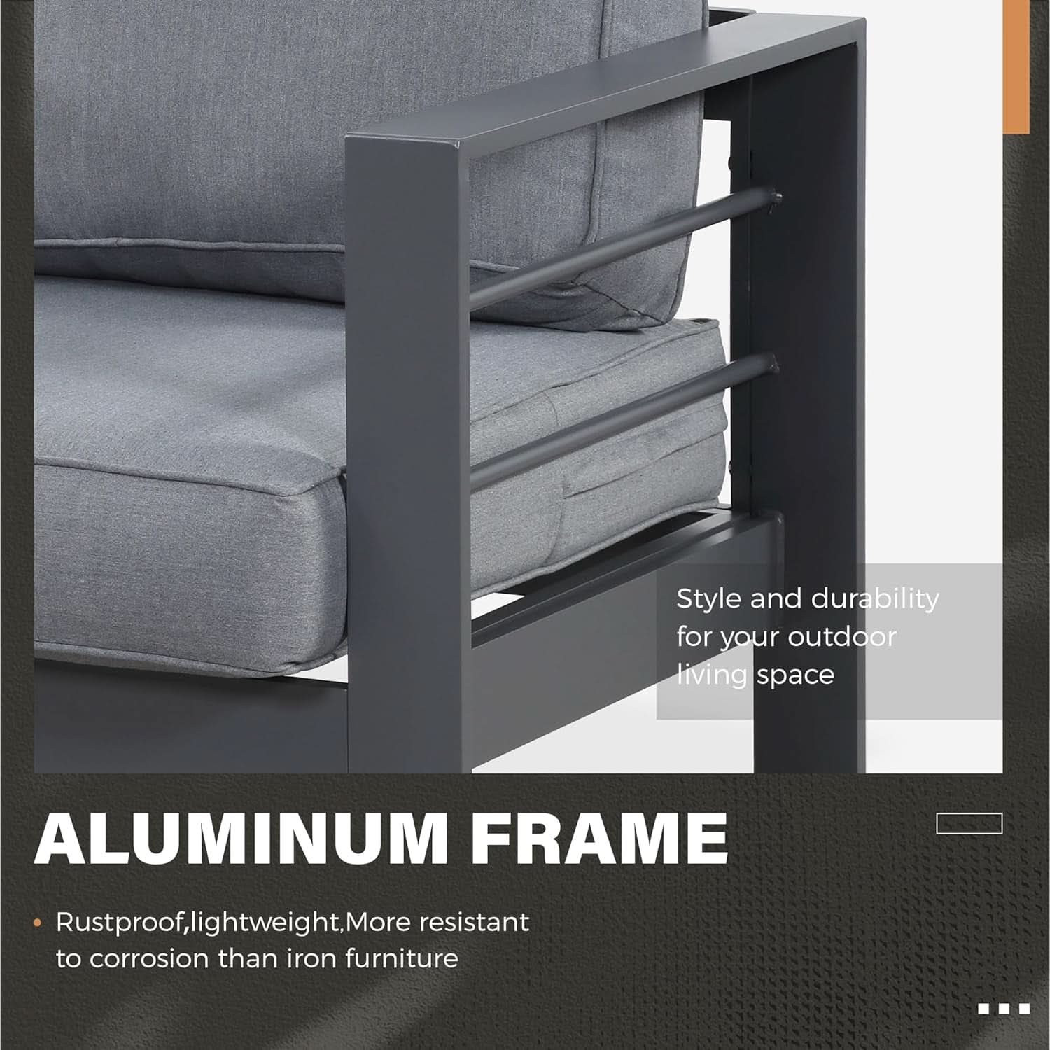 Weather Resistant Metal Armchair Set with Cushions - Dark Gray