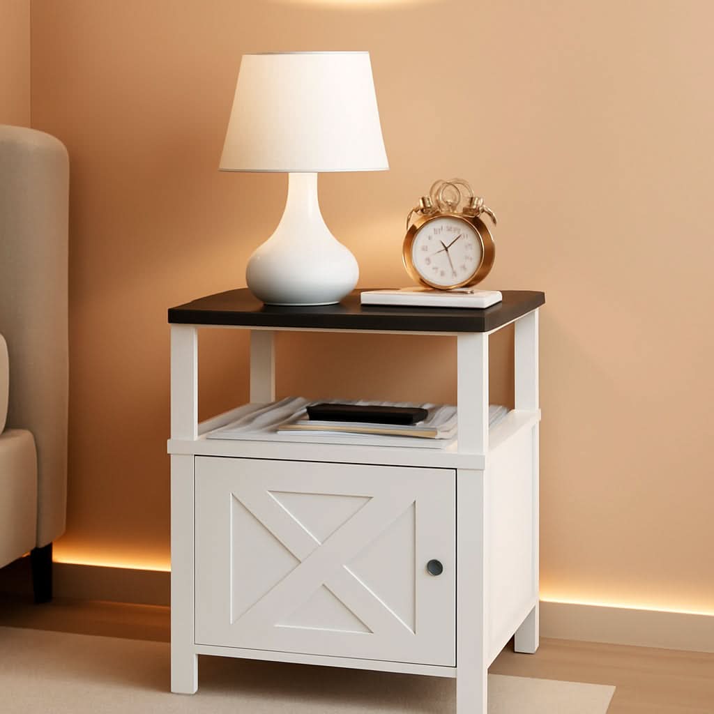 White Farmhouse Style Nightstand With USB Type C Ports