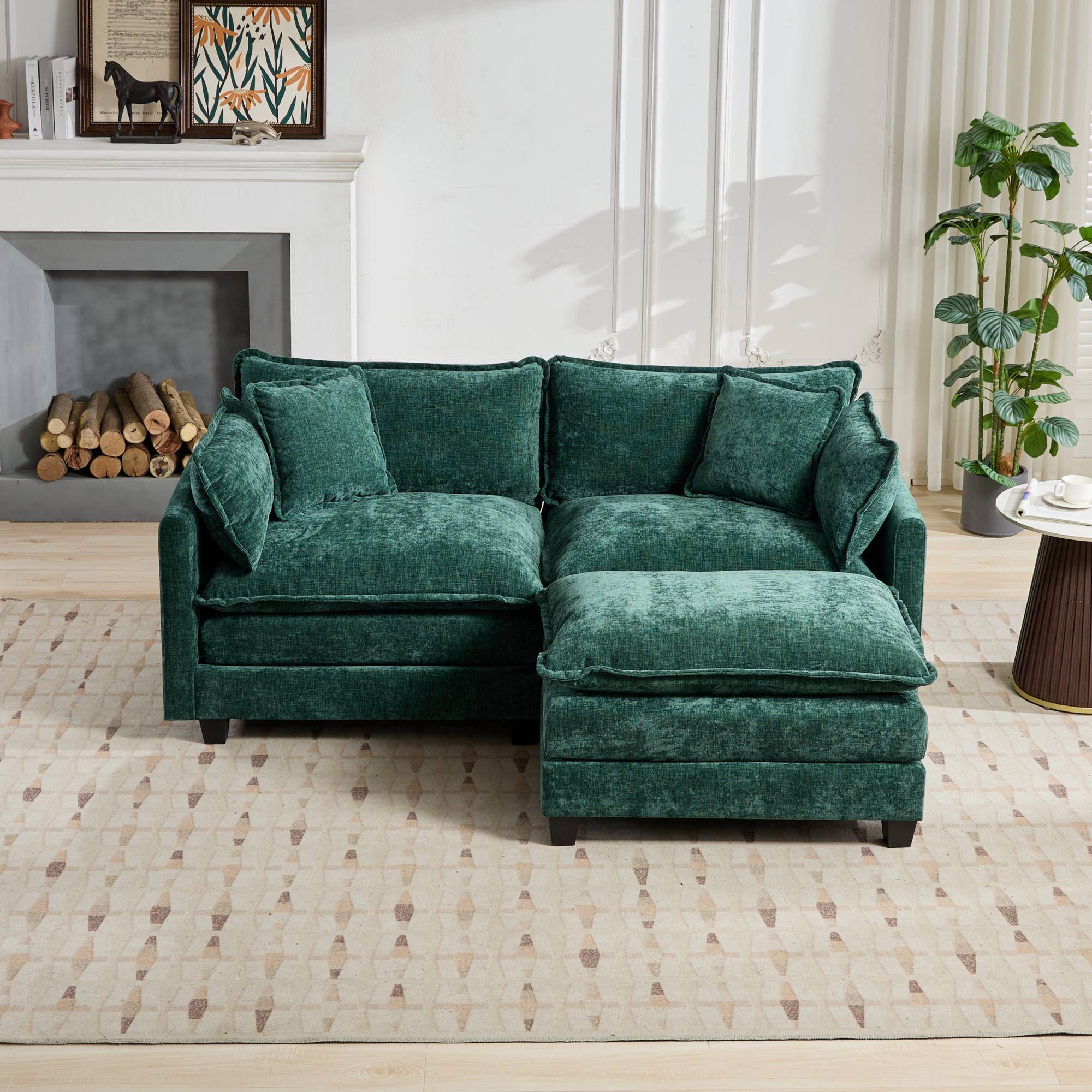 Cloud LoveSeat Sofa (Ottoman is not included) Chenille Fabric in Green