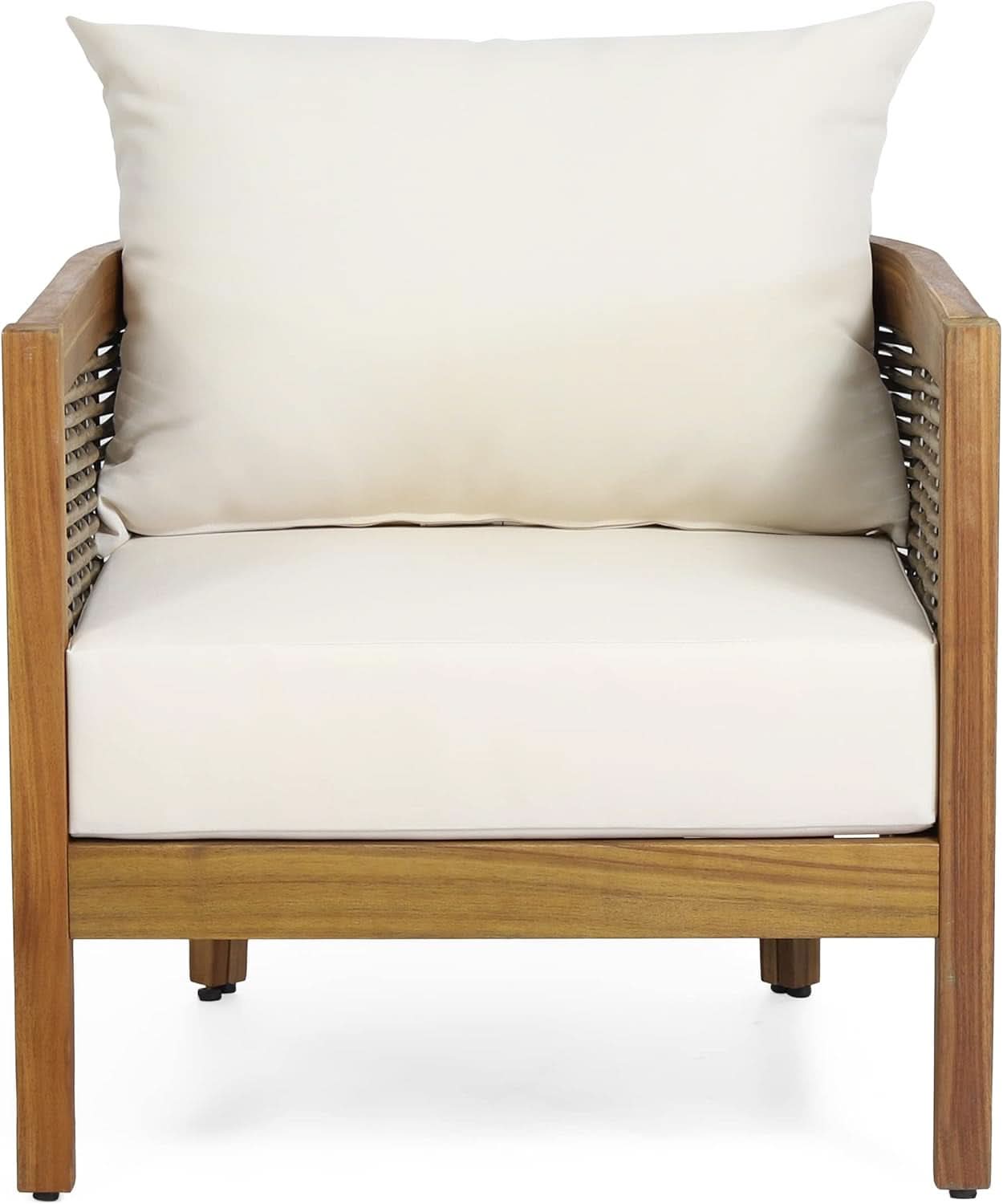 Burchett Outdoor 4 Piece Chat Set - Acacia Wood And Wicker Teak, Brown/Beige