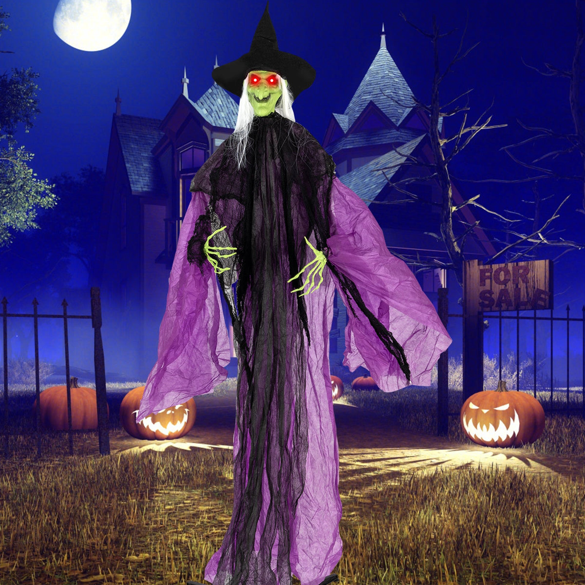 7.2 ft Witch with Lighted Eyes and Automatic Arm Movement