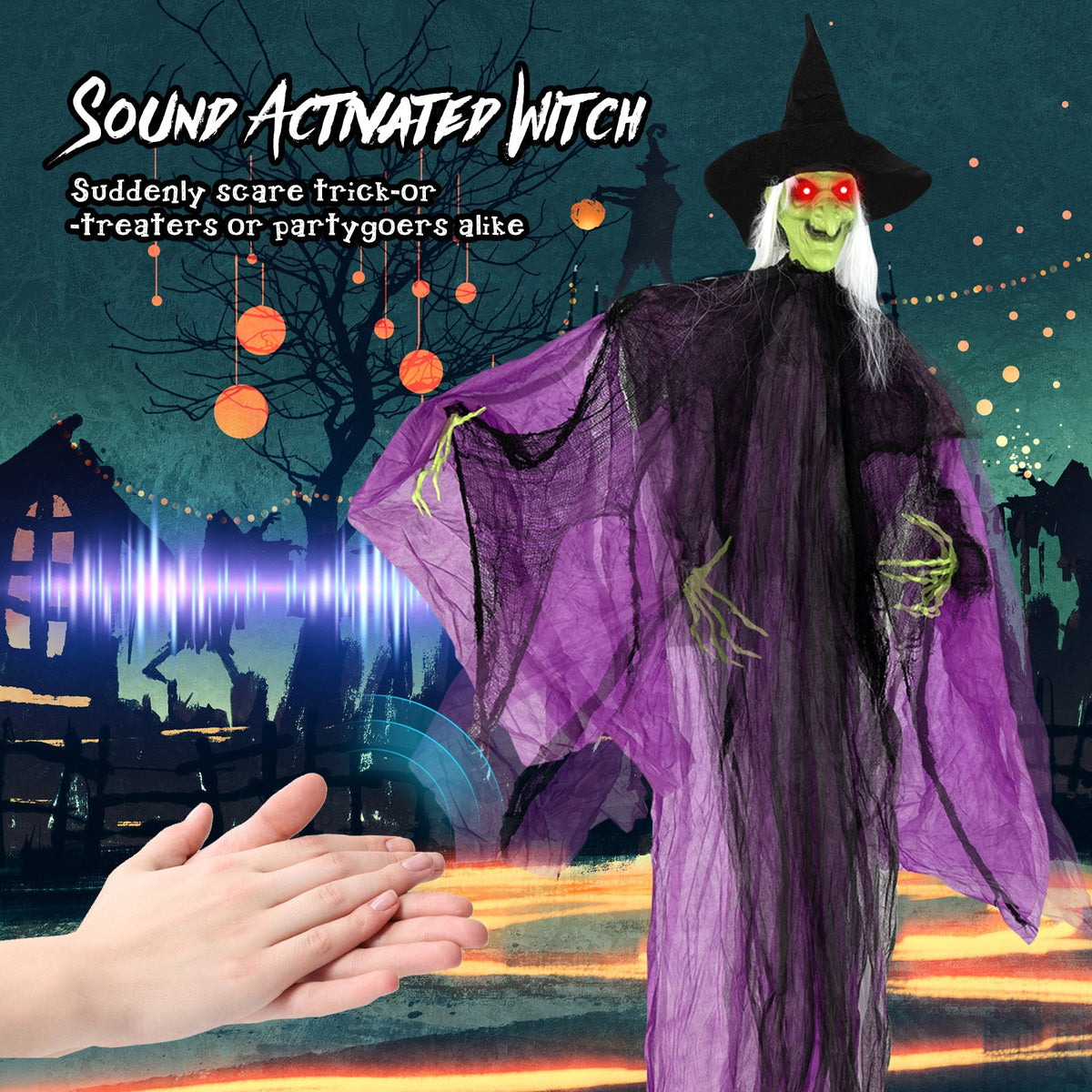 7.2 ft Witch with Lighted Eyes and Automatic Arm Movement