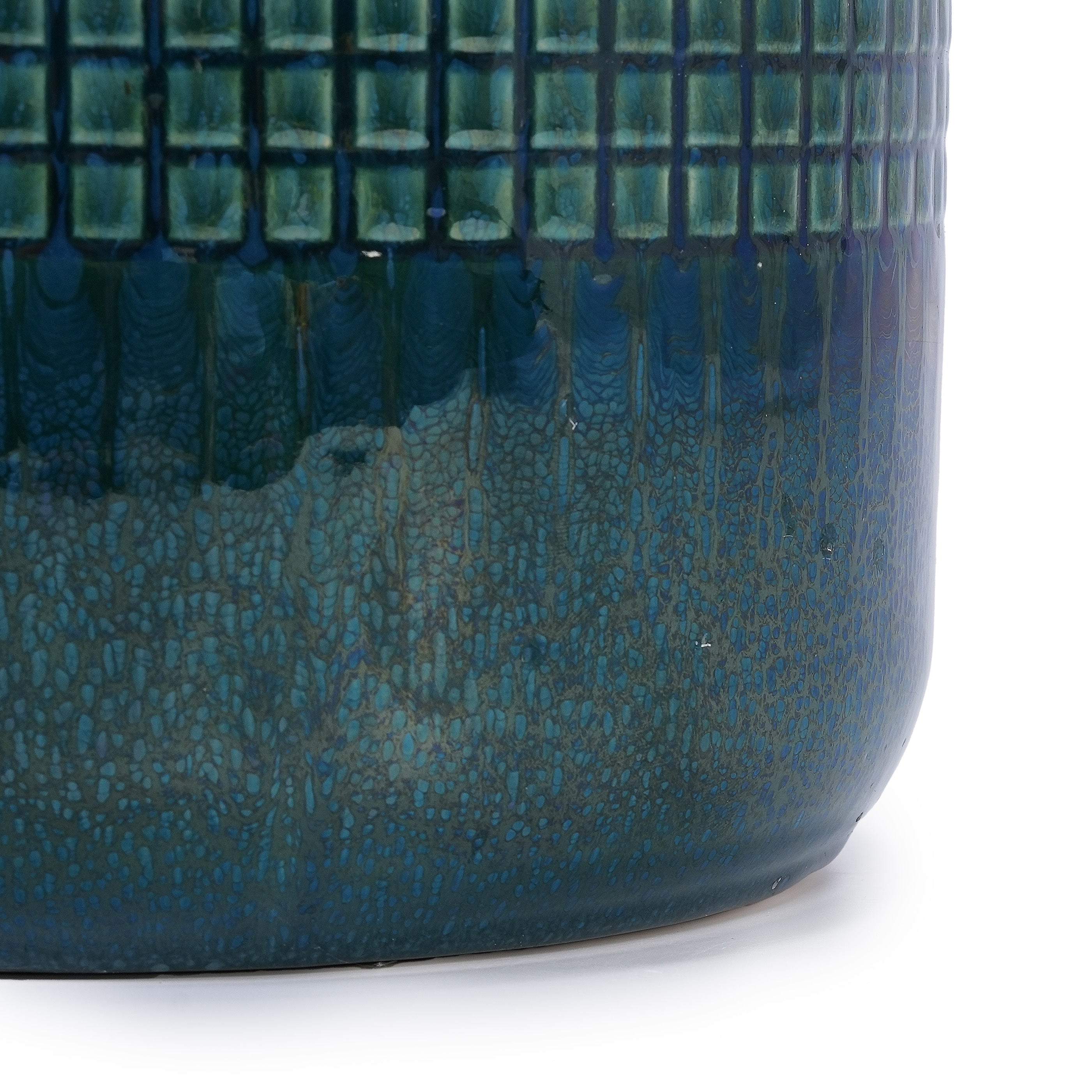 Set of 3 Grid Ceramic Flowerpots - Teal