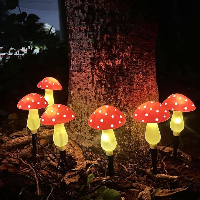 8-Pack Red Mushroom Solar Garden Lights