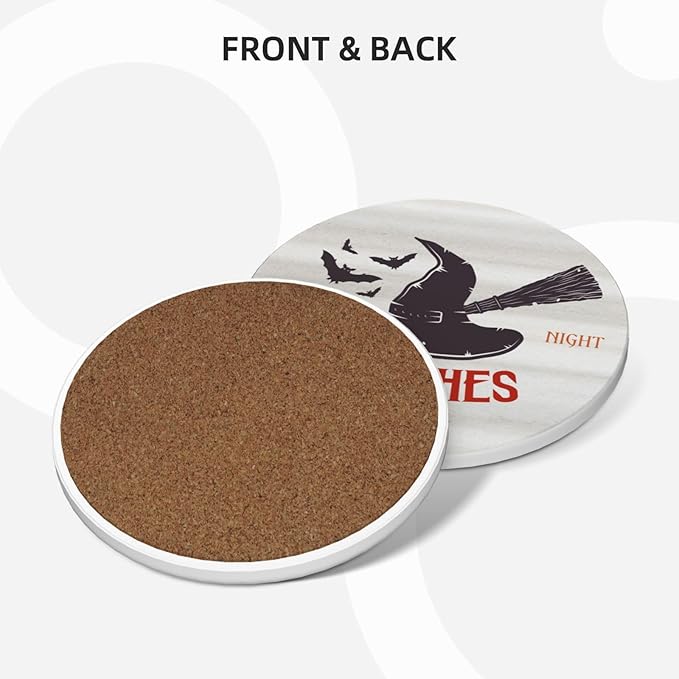 6 Piece Set Halloween Ceramic Drink Coasters with Metal Holder and Cork Base
