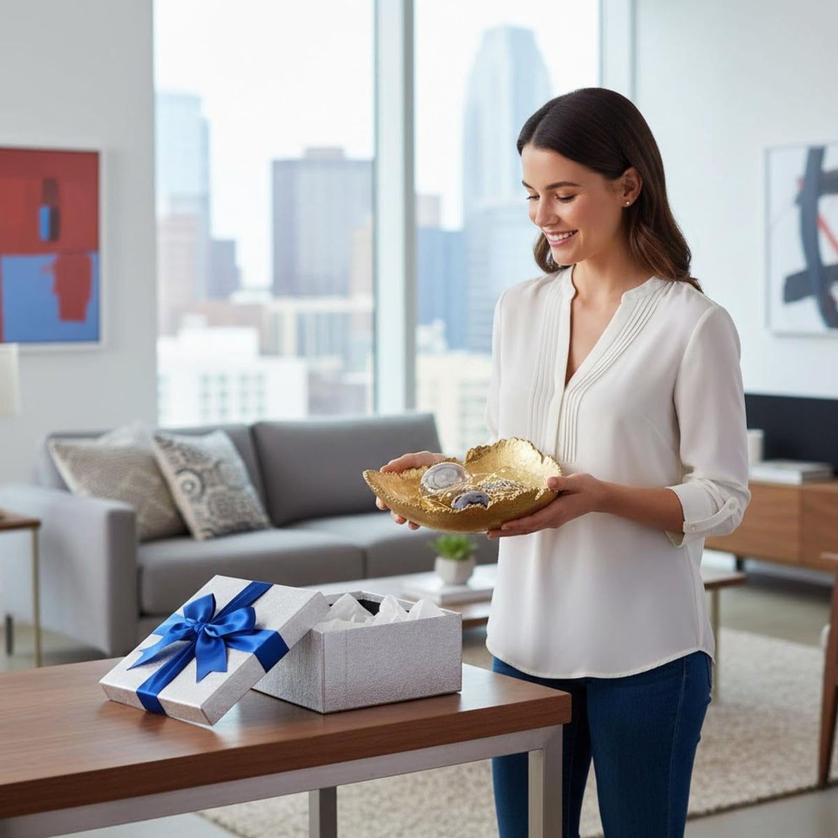 Gold Platter Bowl – Modern Aluminum Decorative Centerpiece with Textured Metallic Finish