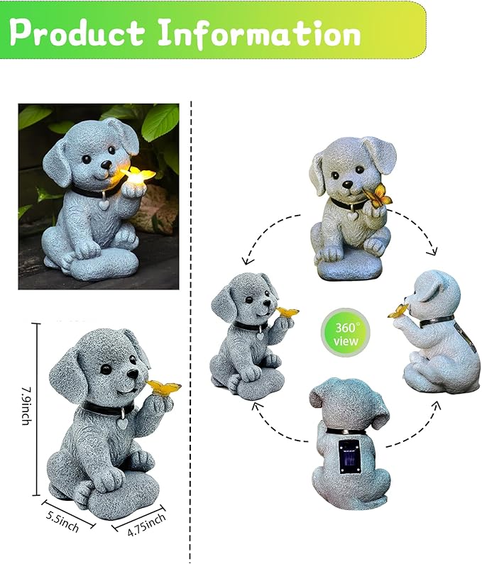 Solar Garden Statue - Puppy with Butterfly