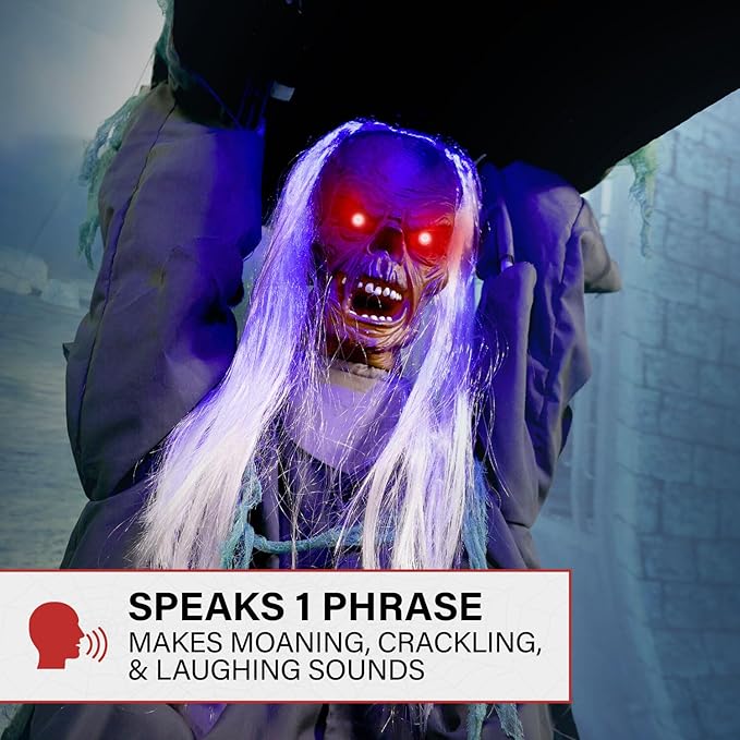 Creepy Sound Activated Animatronic Zombie with Sound Effects and Lights for Indoor (or Covered) Outdoor Halloween Decoration