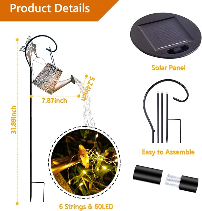 Solar Watering Can Garden Decor