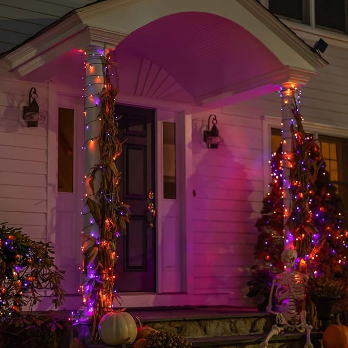 Halloween 300 LED String Lights with 8 Lighting Modes - Indoor/Outdoor, Orange + Purple