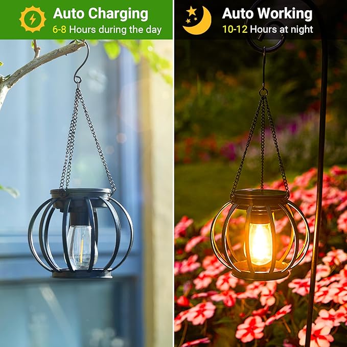 4 Pack Black Metal Hanging Solar Lanterns