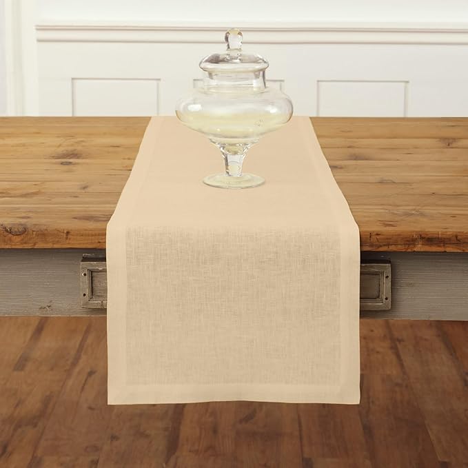 100% Pure Linen 14 x 90 Inch Table Runner - Beige