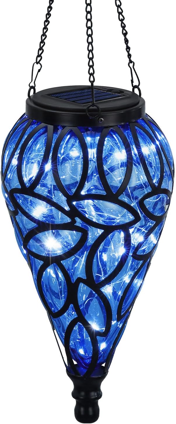 Outdoor Solar LED Hanging Lantern - Blue Teardrop