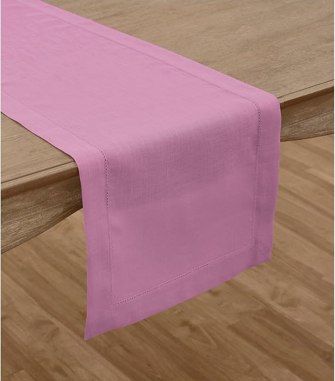 100% Pure Linen Hemstitch 14 x 90 Inch Table Runner - Violet